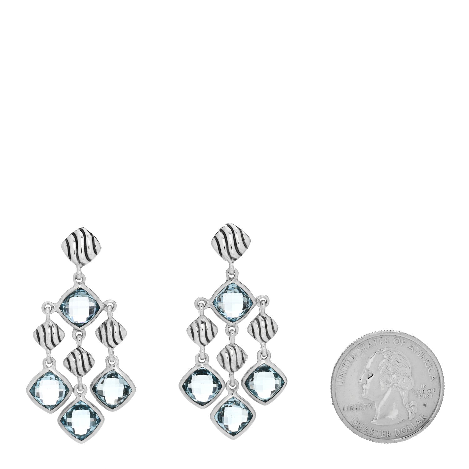 David Yurman Sterling Silver Blue Topaz Sculpted Cable Chandelier Earrings 2 of 4