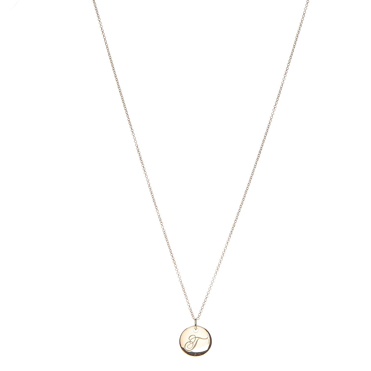 Tiffany 18K Yellow Gold Notes Letter T Disc Charm Necklace 1 of 8