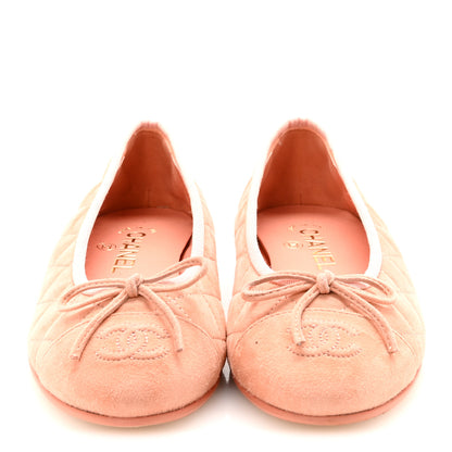 Chanel Suede Quilted Cap Toe CC Ballerina Flats 37 Light Orange 3 of 10