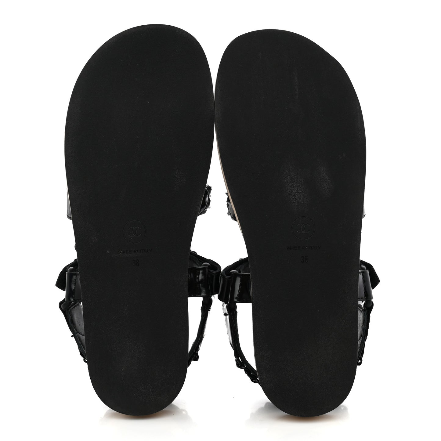 Laminated Goatskin Chain Sandals 38 Black