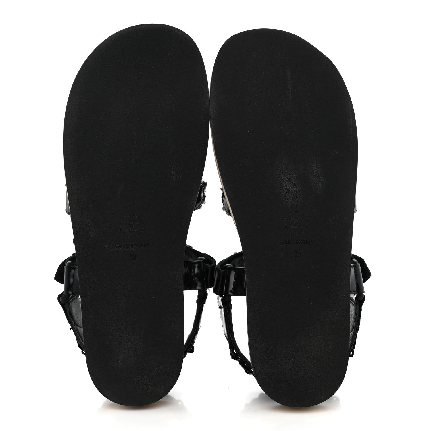 Chanel Laminated Goatskin Chain Sandals 38 Black 5 of 8