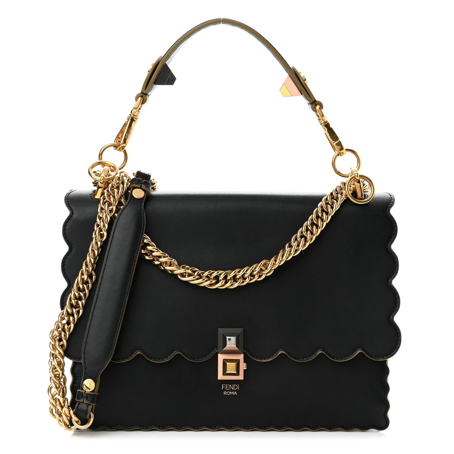 Fendi Vitello Liberty Scalloped Studded Kan I Shoulder Bag Black 1 of 10