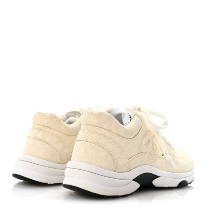 Chanel Nylon Suede Calfskin Printed CC Sneakers 37 White 5 of 9