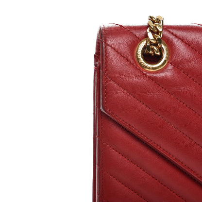 Saint Laurent Lambskin Matelasse Chevron Large Monogram Satchel Red 14 of 18