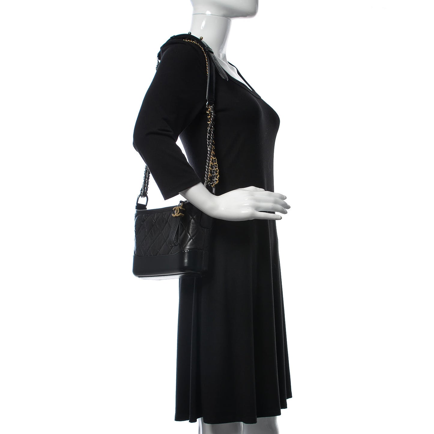 Aged Calfskin Quilted Small Gabrielle Hobo Black