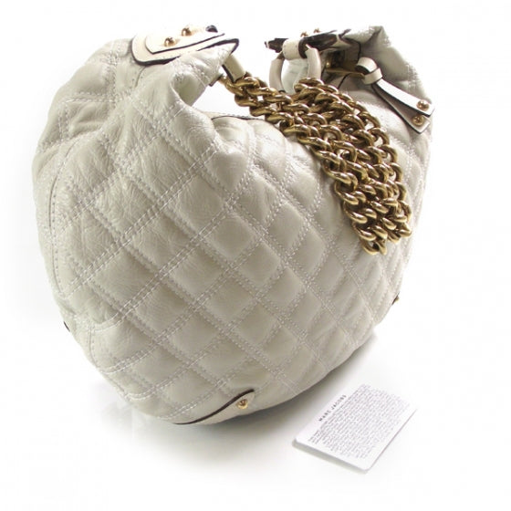 Leather Quilted Banana Chain Hobo White