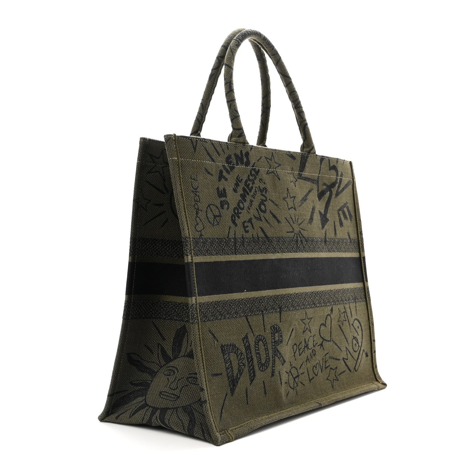 Christian Dior Canvas Embroidered Graffiti Book Tote Vert 3 of 10
