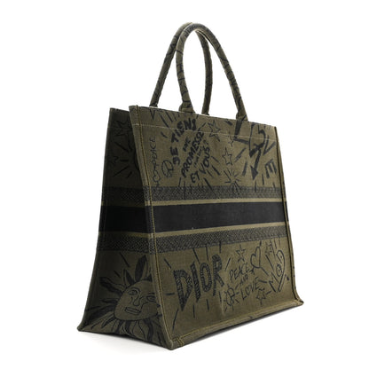 Christian Dior Canvas Embroidered Graffiti Book Tote Vert 3 of 10
