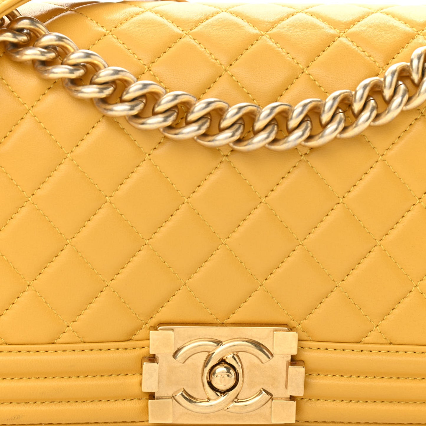 Calfskin Quilted Medium Boy Flap Yellow