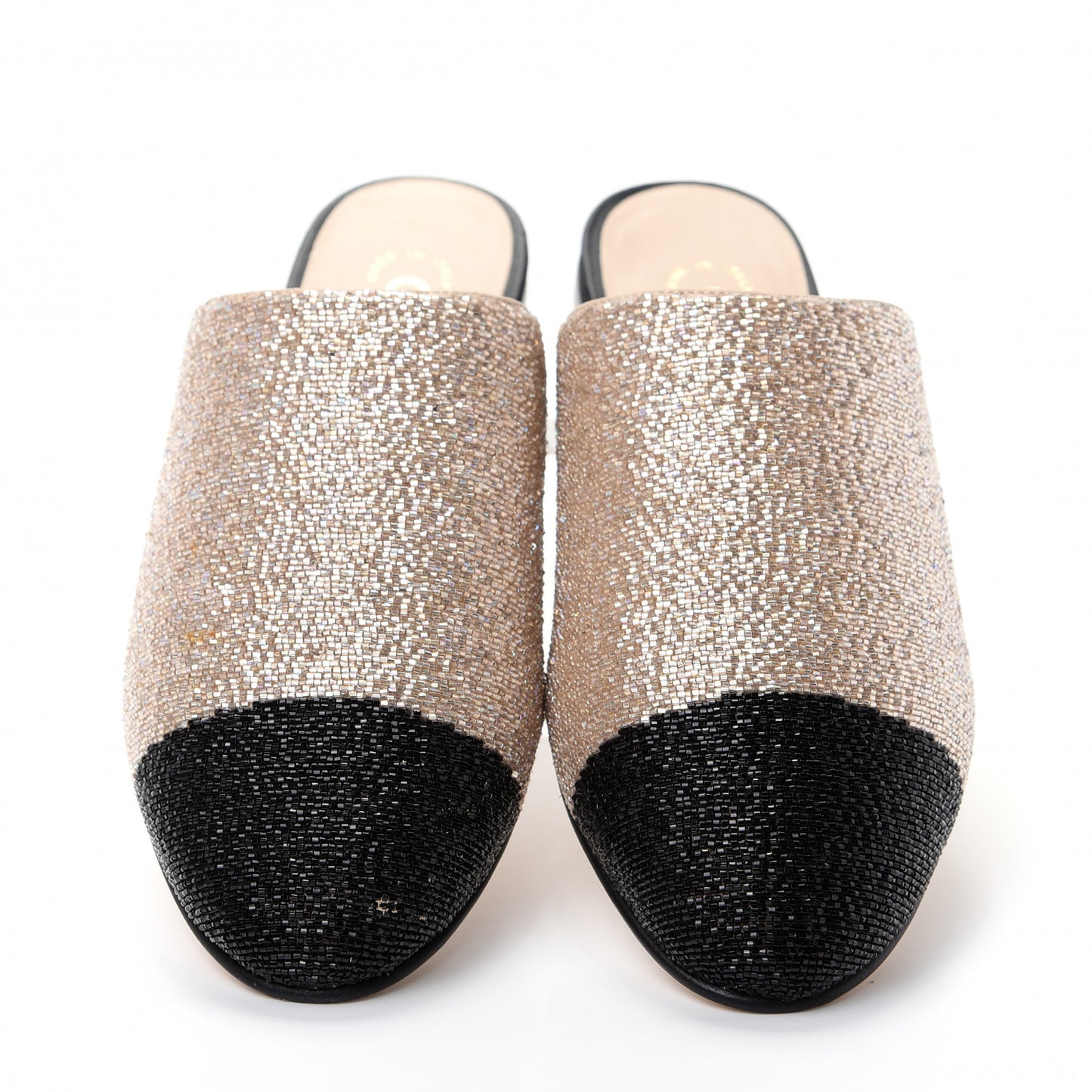 Pearl Embroidery CC Mules 35.5 Beige Black