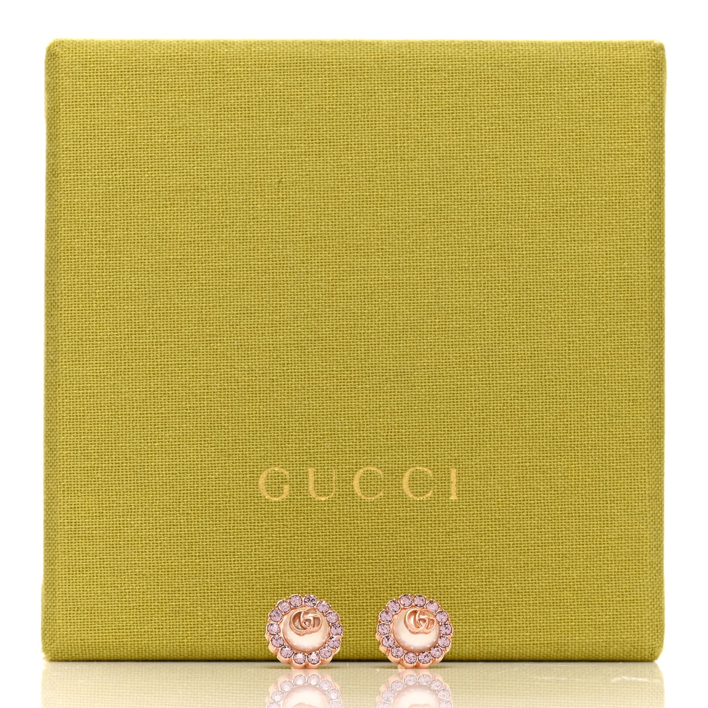 Metal Crystal Double G Flower Stud Earrings Rose Gold