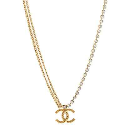 Chanel Metal Crystal Quilted CC Pendant Necklace Gold 1 of 6