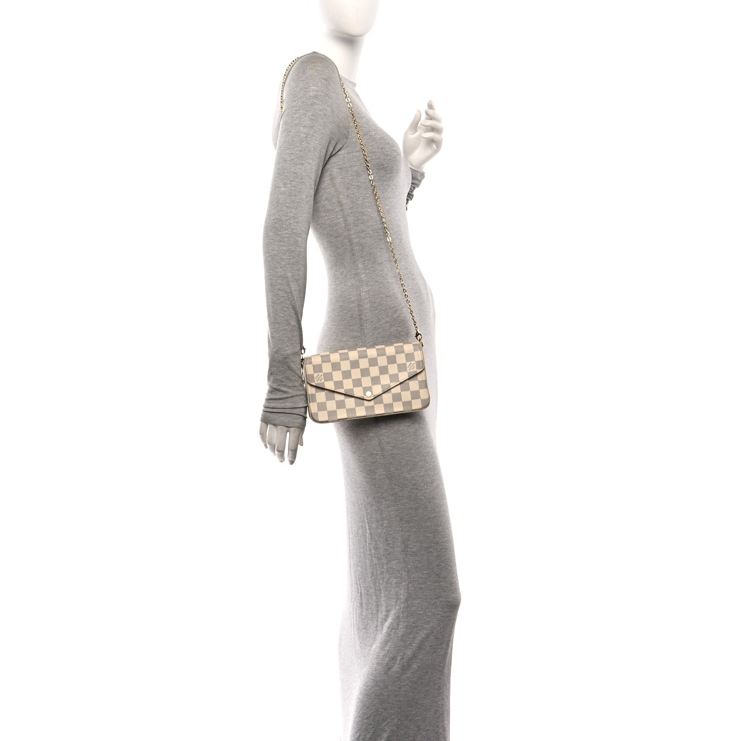 Louis Vuitton Damier Azur Pochette Felicie Chain Wallet Rose Ballerine 2 of 11