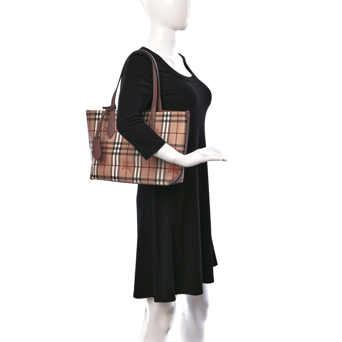 Grainy Calfskin Haymarket Check Medium Reversible Tote Light Elderberry