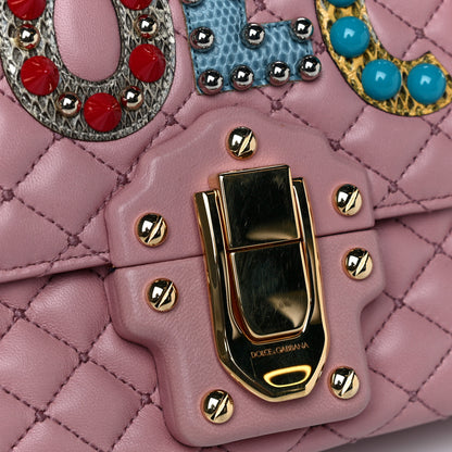 Dolce & Gabbana Lambskin Watersnake Embellished Lucia Shoulder Bag Rosa 9 of 15