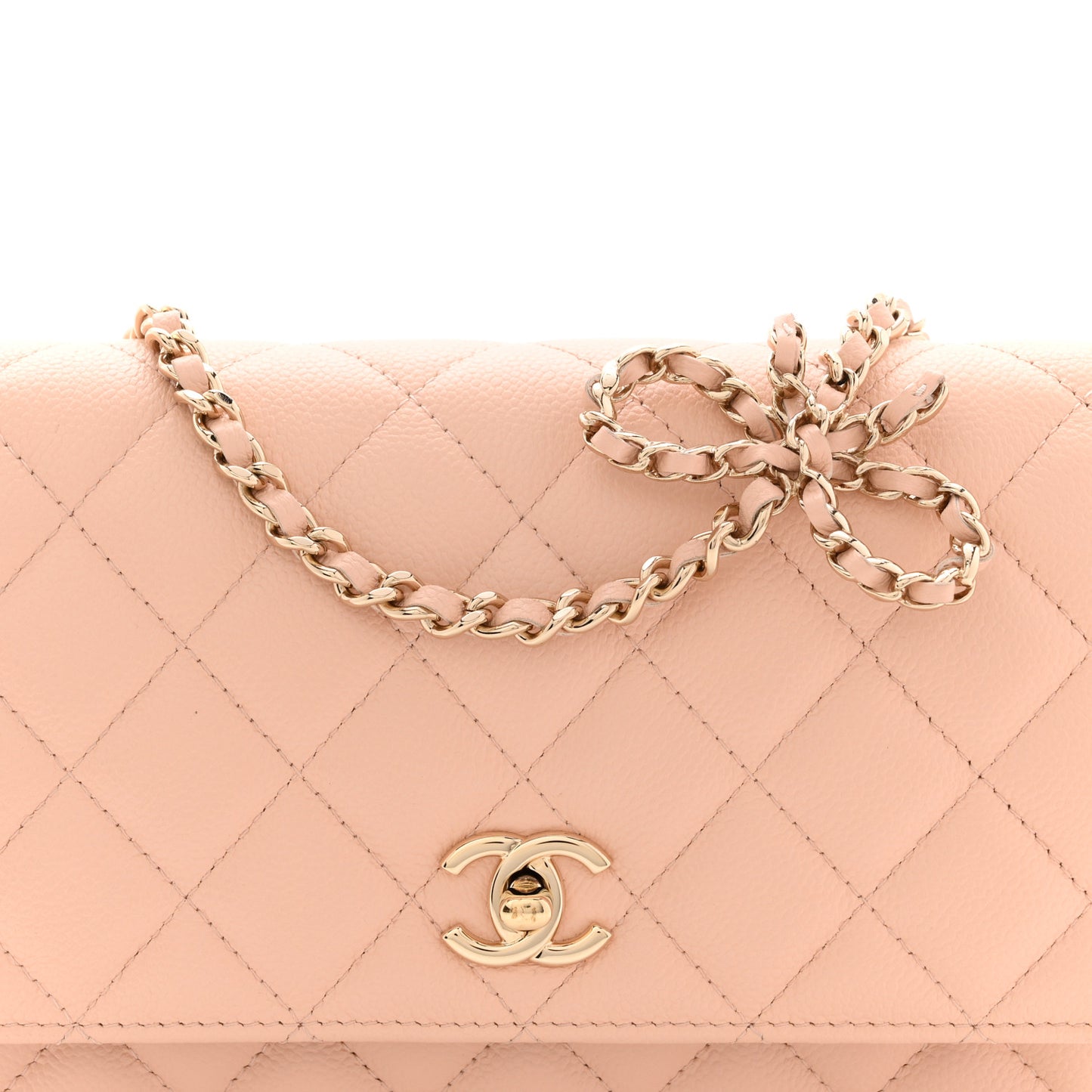 Caviar Quilted CC Turnlock Wallet On Chain WOC Beige