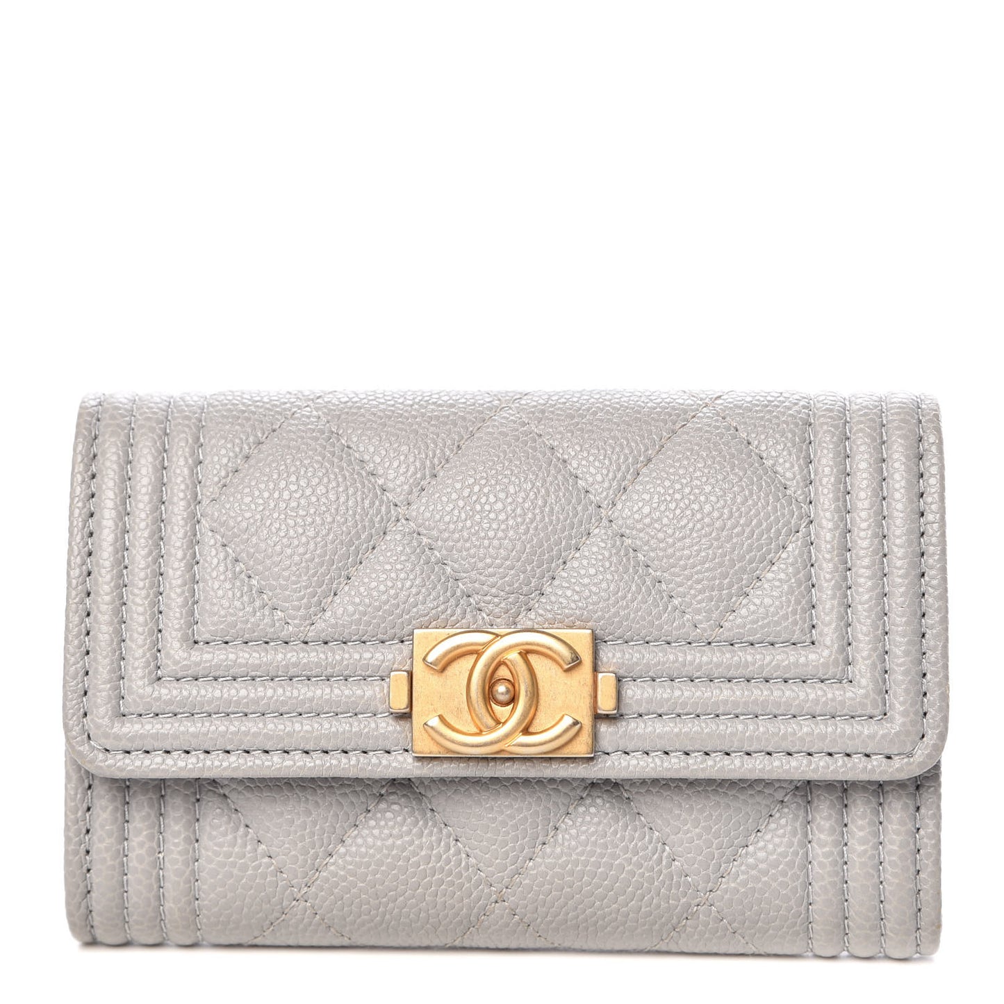 Caviar Quilted Boy Card Holder Wallet Grey