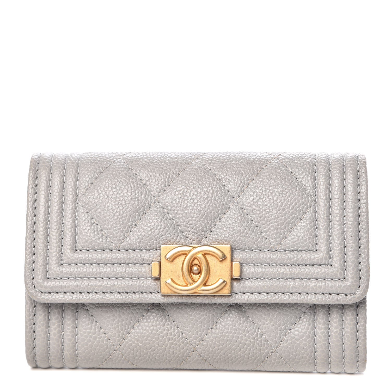Chanel Caviar Quilted Boy Card Holder Wallet Grey 1 of 8