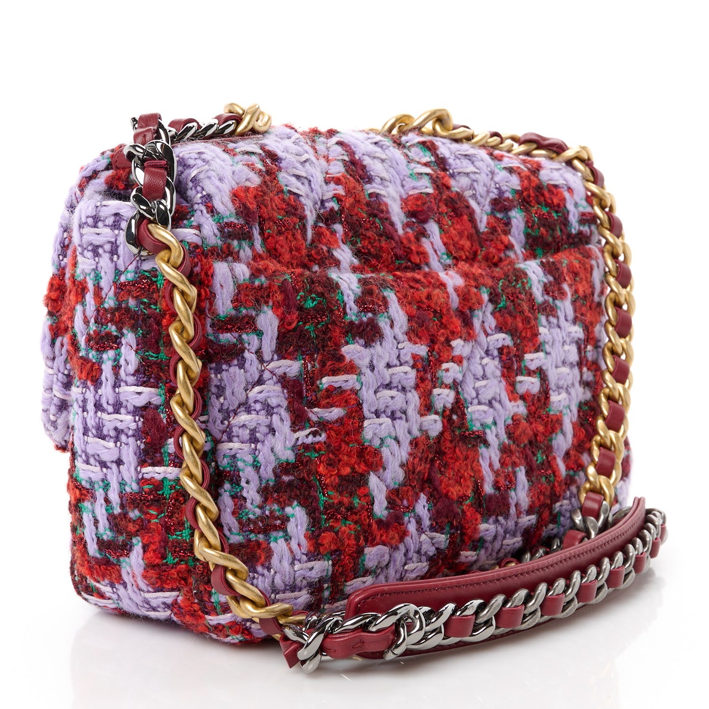 Tweed Quilted Medium Chanel 19 Flap Red Purple Green