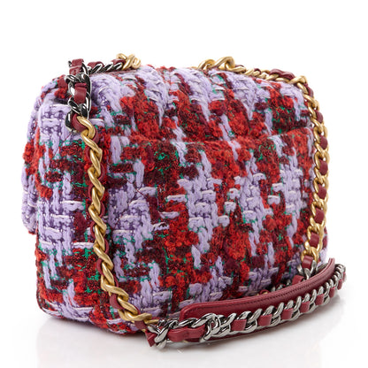 Chanel Tweed Quilted Medium Chanel 19 Flap Red Purple Green 3 of 10