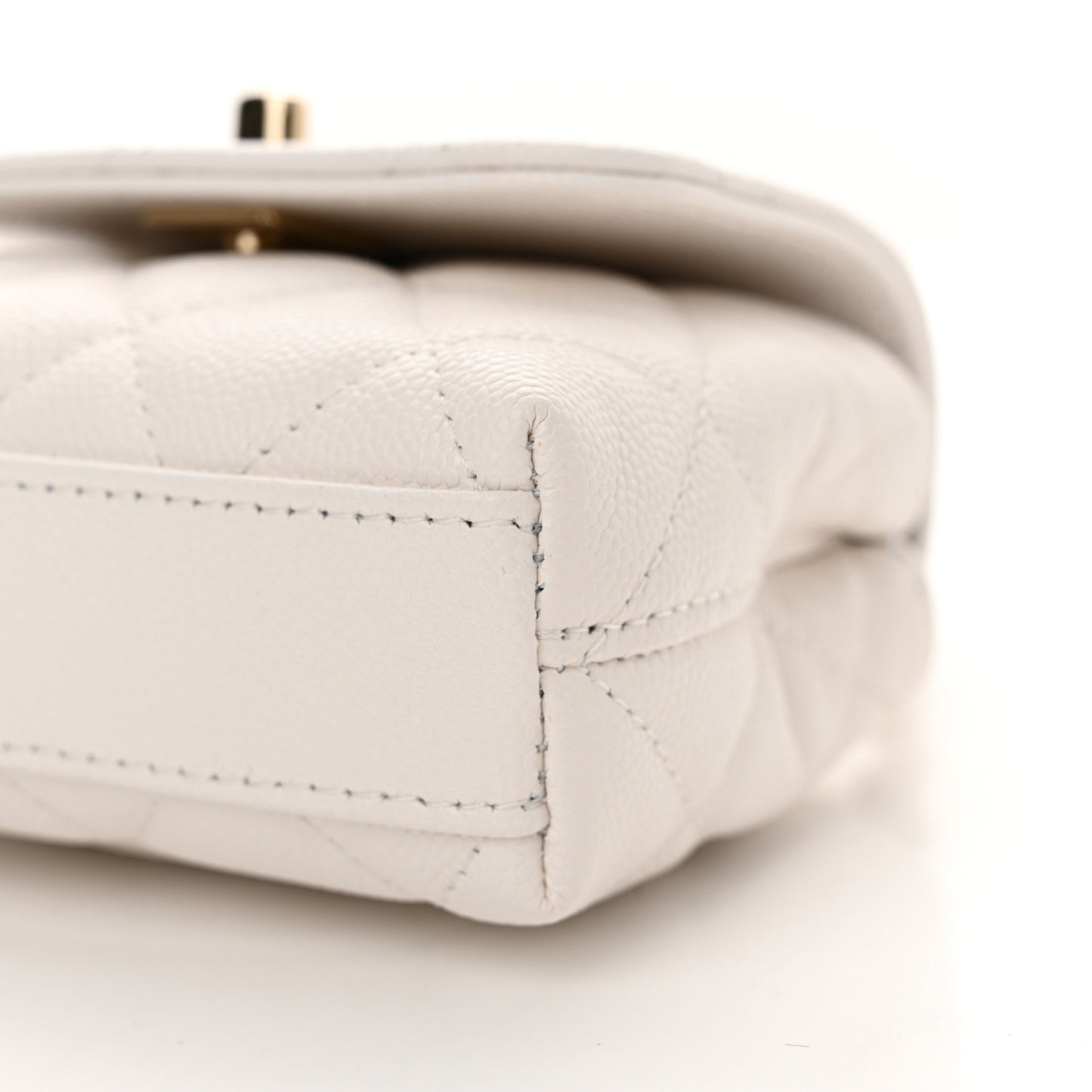 Caviar Quilted Nano Coco Handle Clutch With Chain White