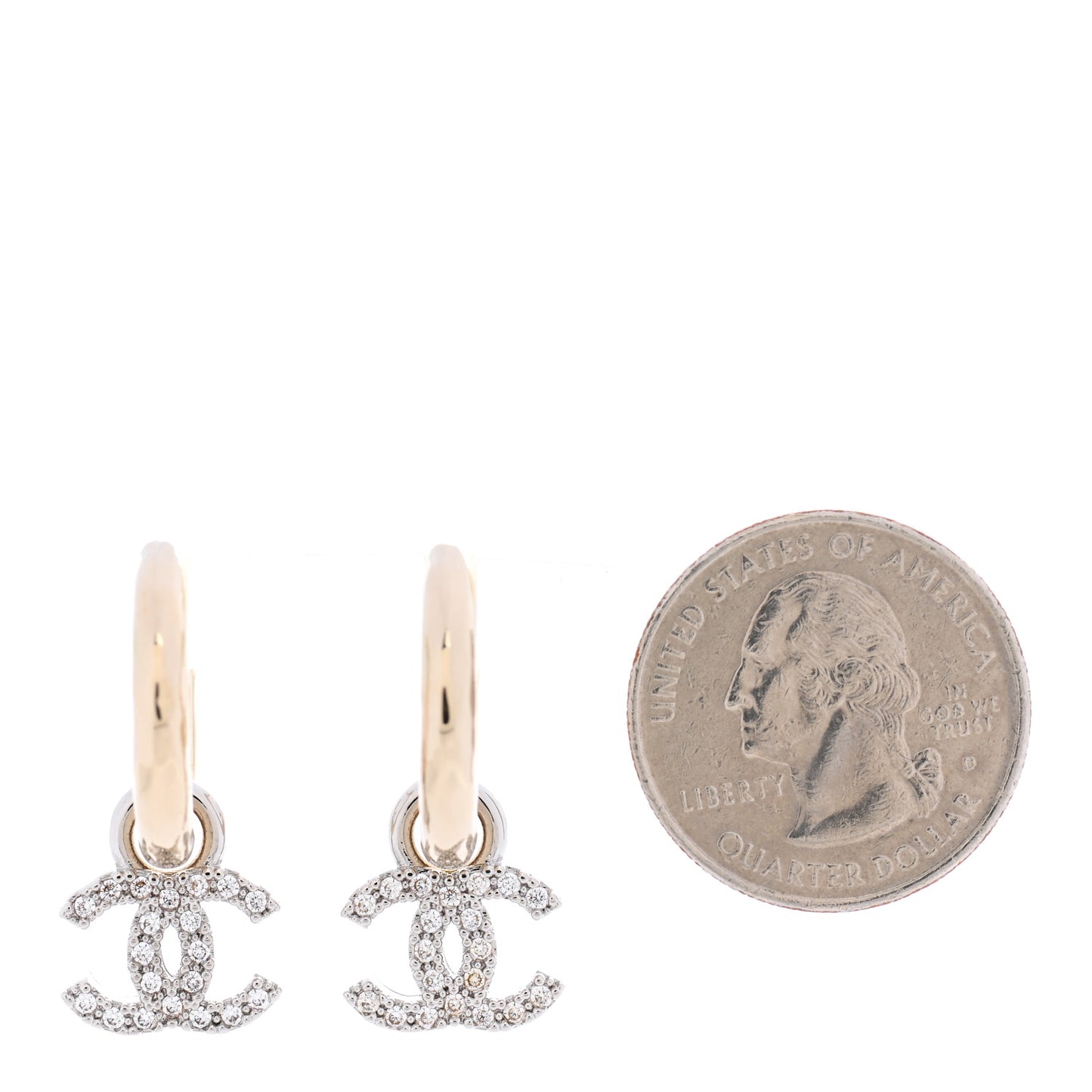 Metal Crystal CC Hoop Drop Earrings Gold