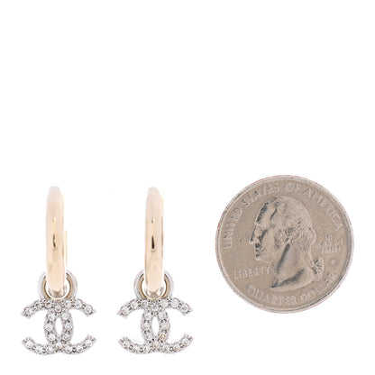 Chanel Metal Crystal CC Hoop Drop Earrings Gold 2 of 4