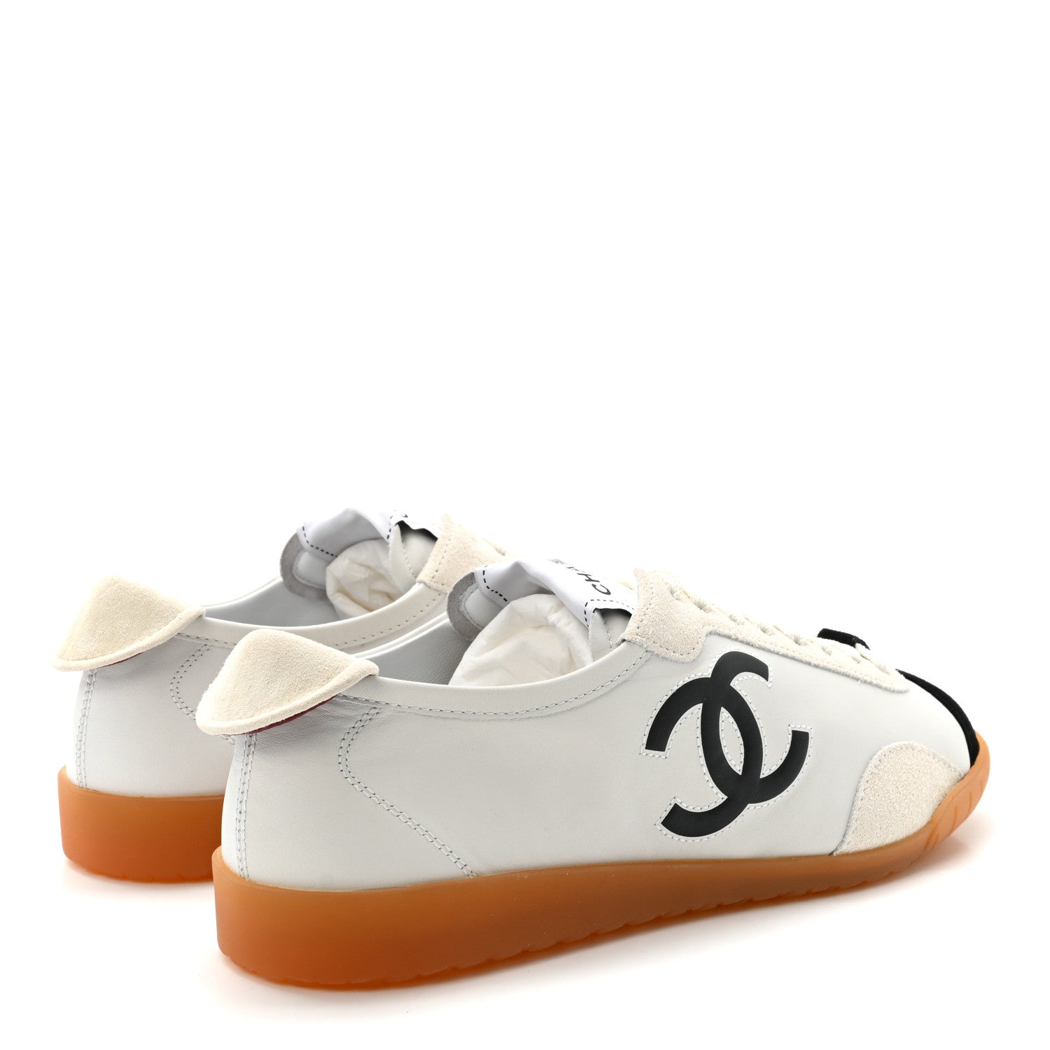 Chanel Calfskin Embossed Suede Sneakers 39 White Black 5 of 10