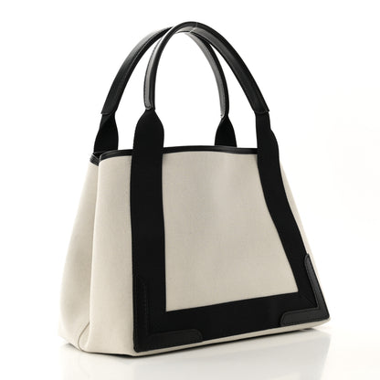 Balenciaga Cotton Canvas Satin Calfskin S Navy Cabas Natural Black 3 of 10