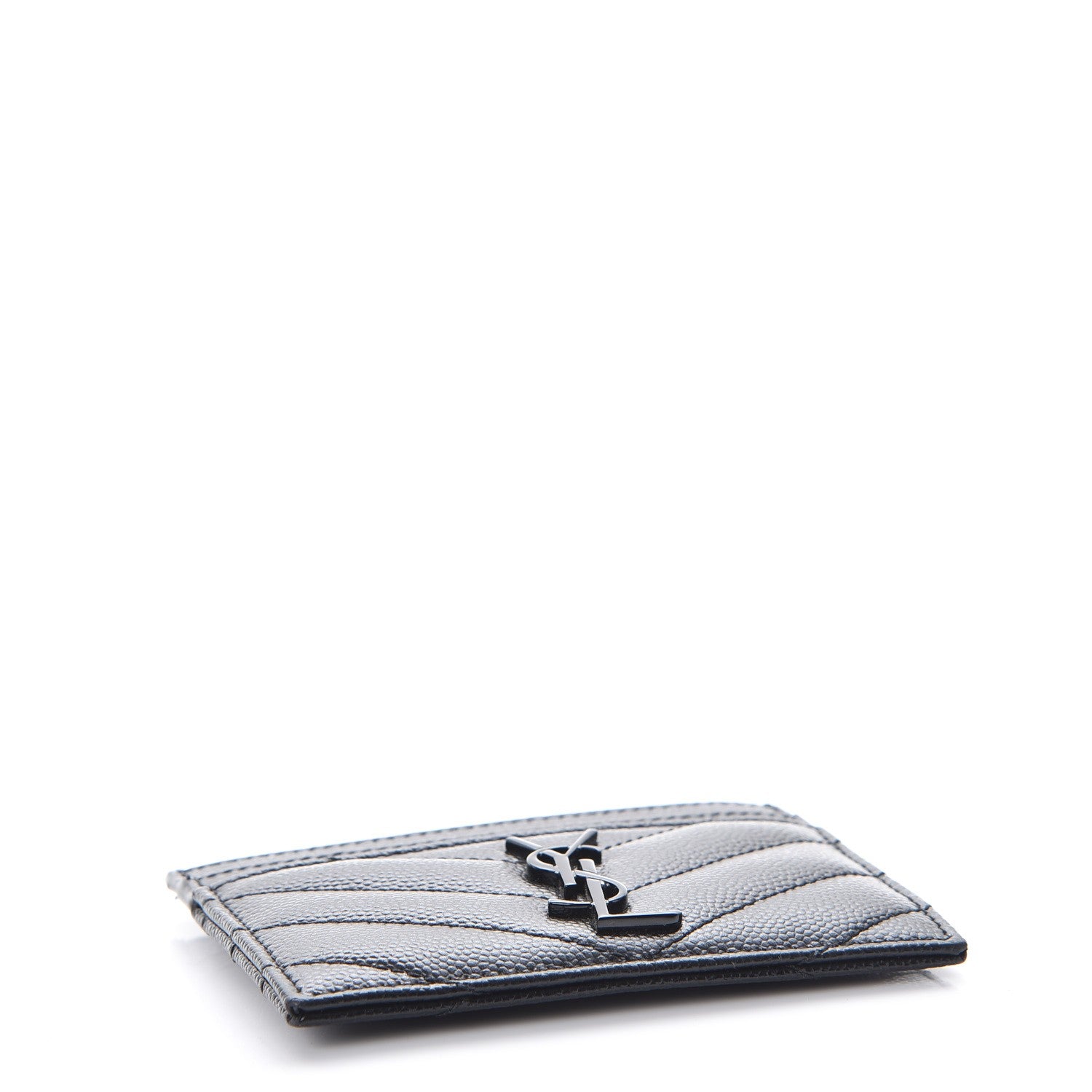 Saint Laurent Grain De Poudre Matelasse Chevron Monogram Credit Card Case Black 4 of 8