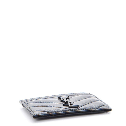 Saint Laurent Grain De Poudre Matelasse Chevron Monogram Credit Card Case Black 4 of 8