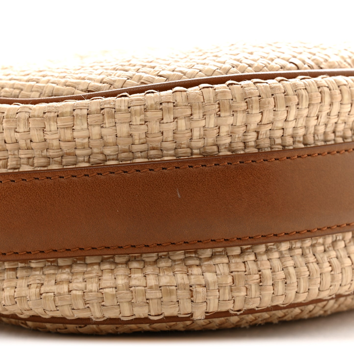 Raffia Calfskin Round Camera Bag Golden Ecru Brick