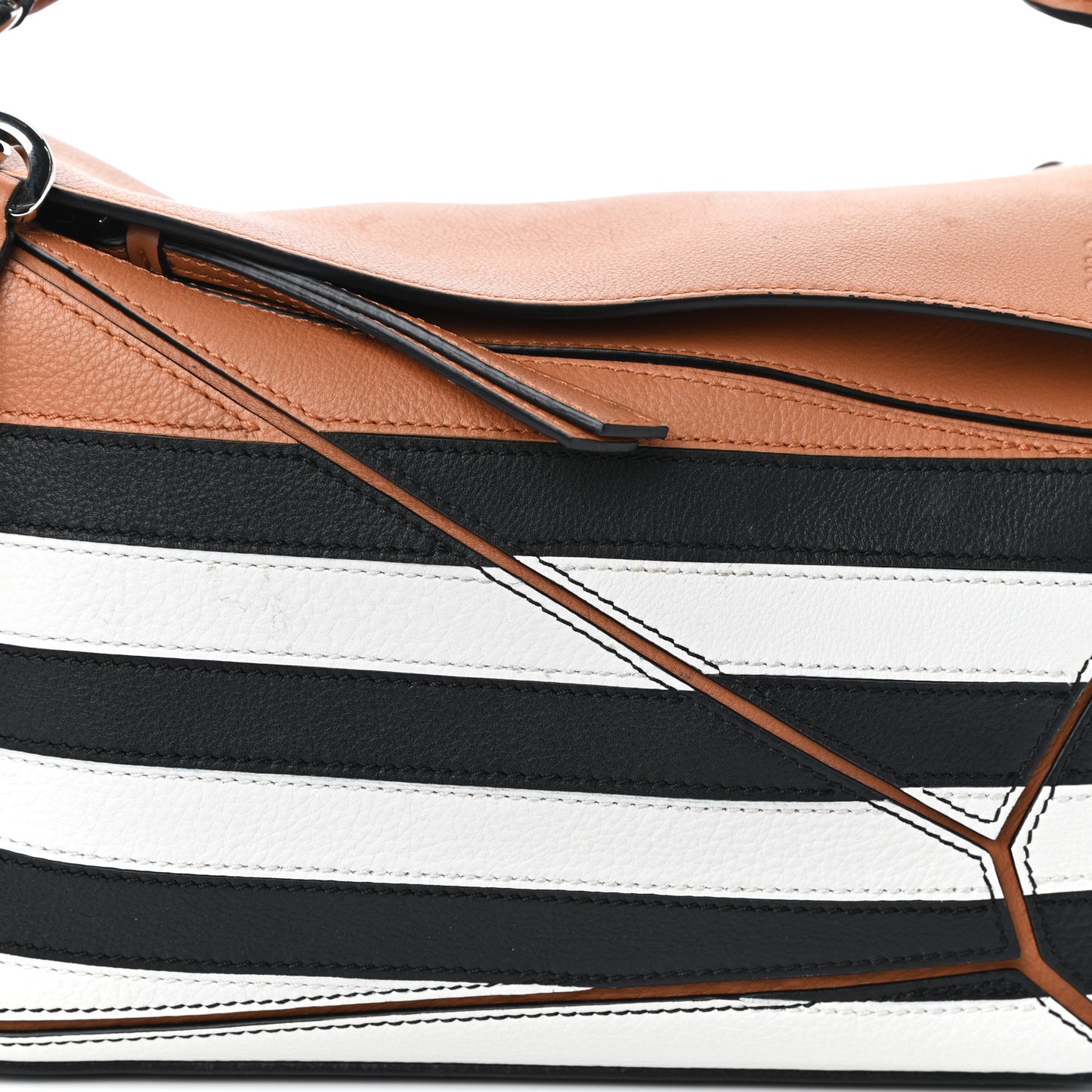Calfskin Marine Stripe Small Puzzle Bag Tan