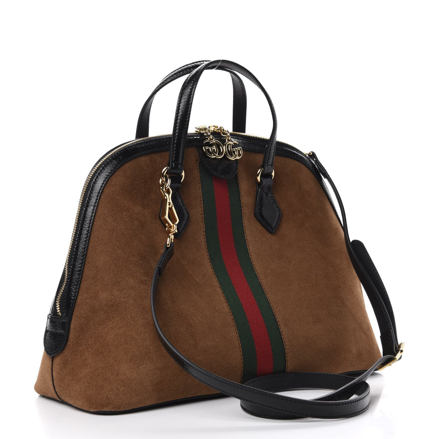 Gucci Suede Patent Web Medium Ophidia Top Handle Dome Bag Nocciola Black 2 of 10