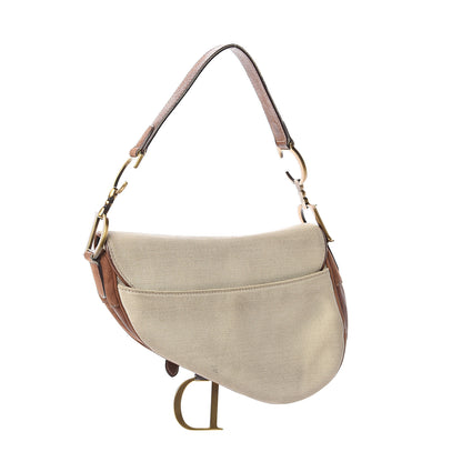 Christian Dior Canvas Calfskin Saddle Bag Beige 2 of 8