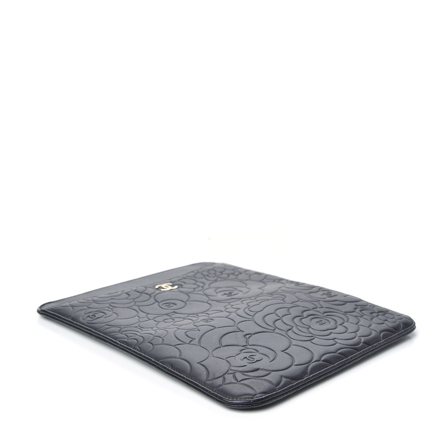 Lambskin Camellia Embossed iPad Case Black