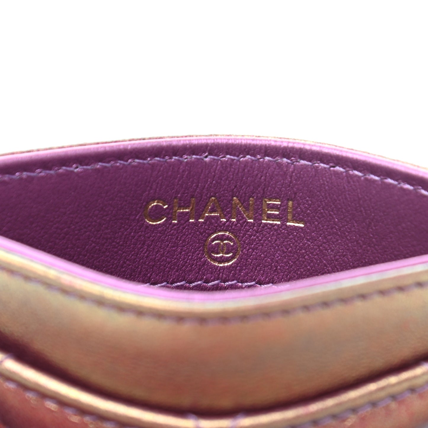 Iridescent Lambskin Quilted Card Holder Purple