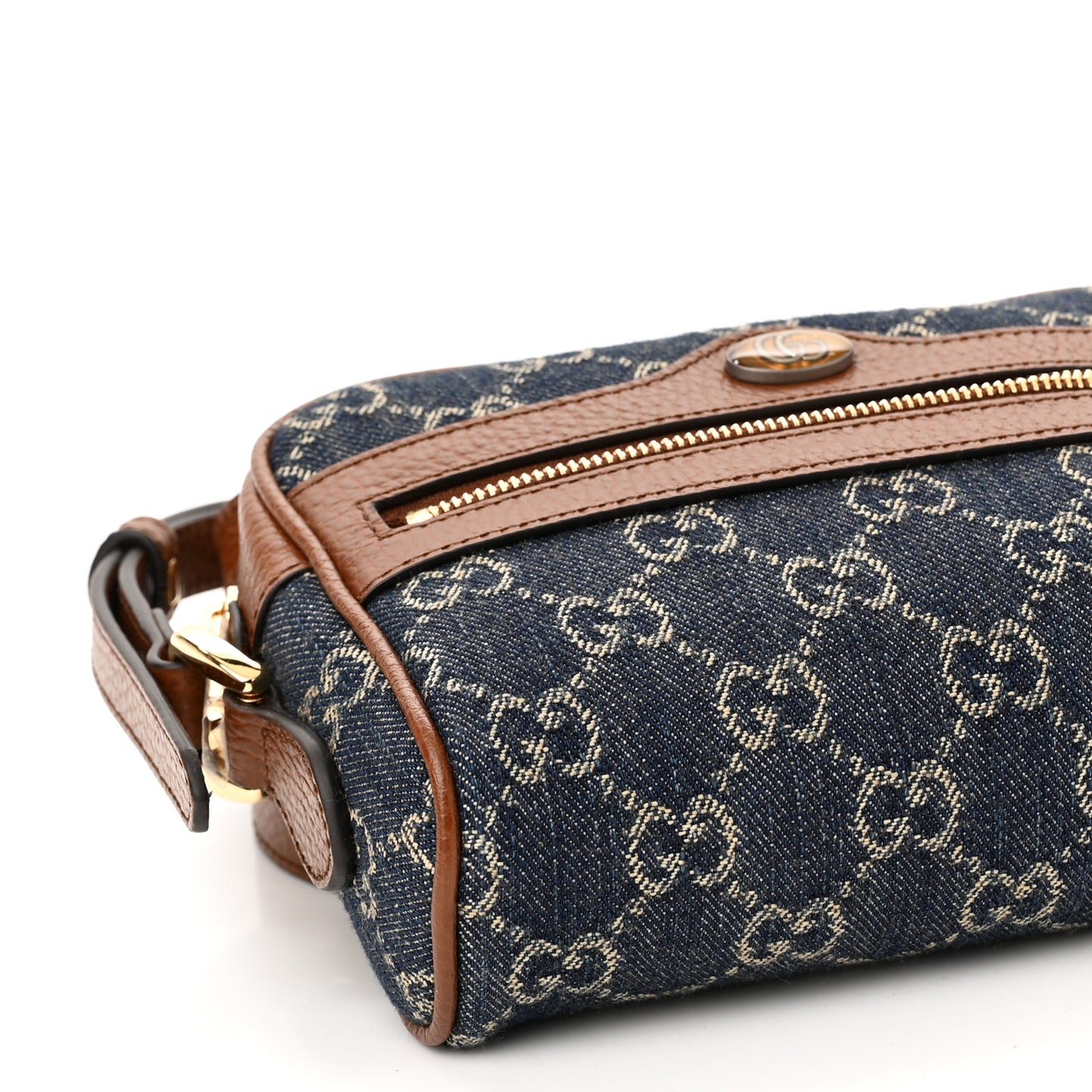 New Denim GG Monogram Dollar Calfskin Mini Ophidia Shoulder Bag Blue Tea Cuir Epilog