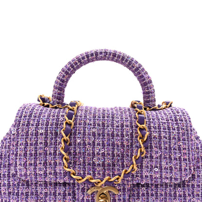 Chanel Tweed Sequin Quilted Baywatch Top Handle Flap Purple Silver Light Purple 8 of 10