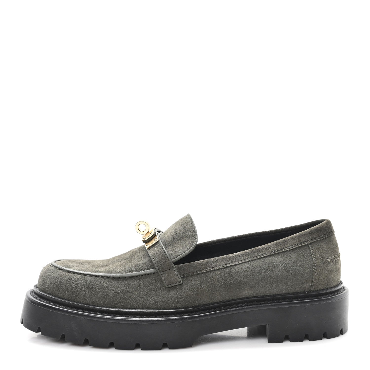 Hermes Chevre Velours Womens Icone Loafers 37 Vert Foret 1 of 10