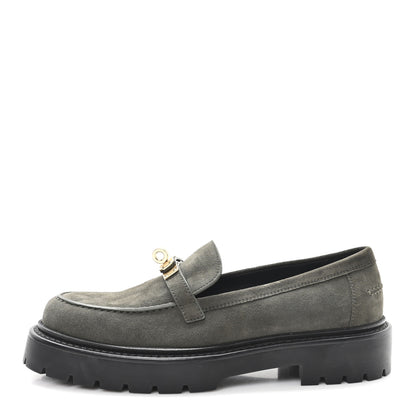 Hermes Chevre Velours Womens Icone Loafers 37 Vert Foret 1 of 10