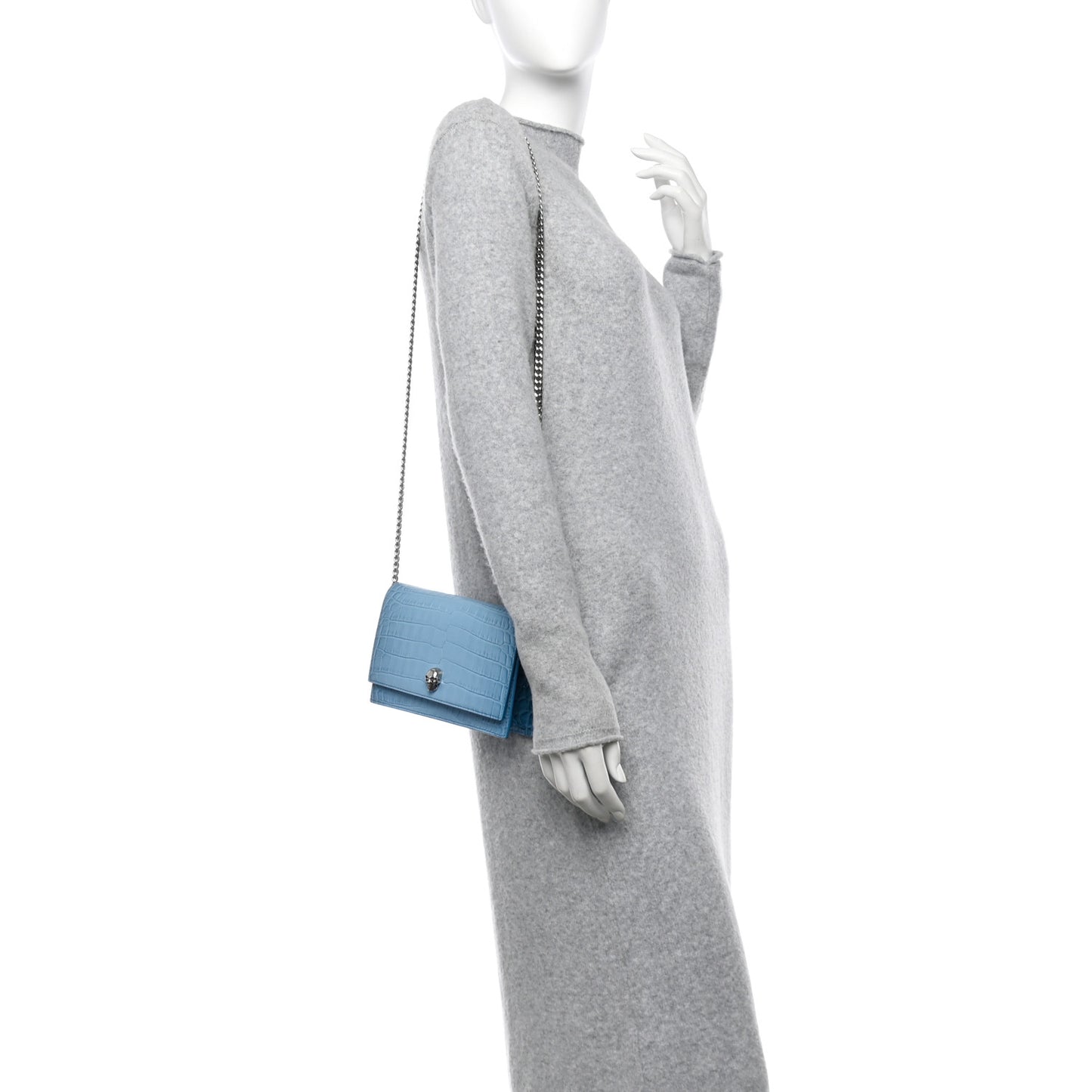 Calfskin Crocodile Embossed Skull Mini Crossbody Bag Blue