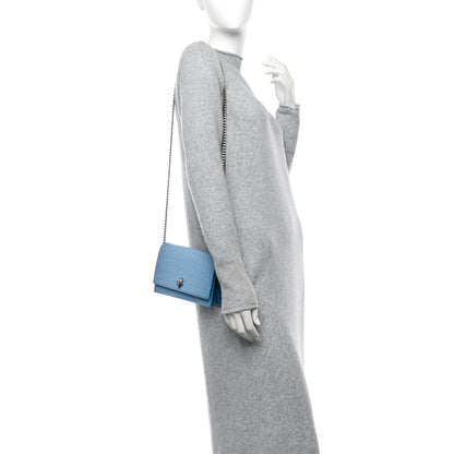 Alexander McQueen Calfskin Crocodile Embossed Skull Mini Crossbody Bag Blue 2 of 9