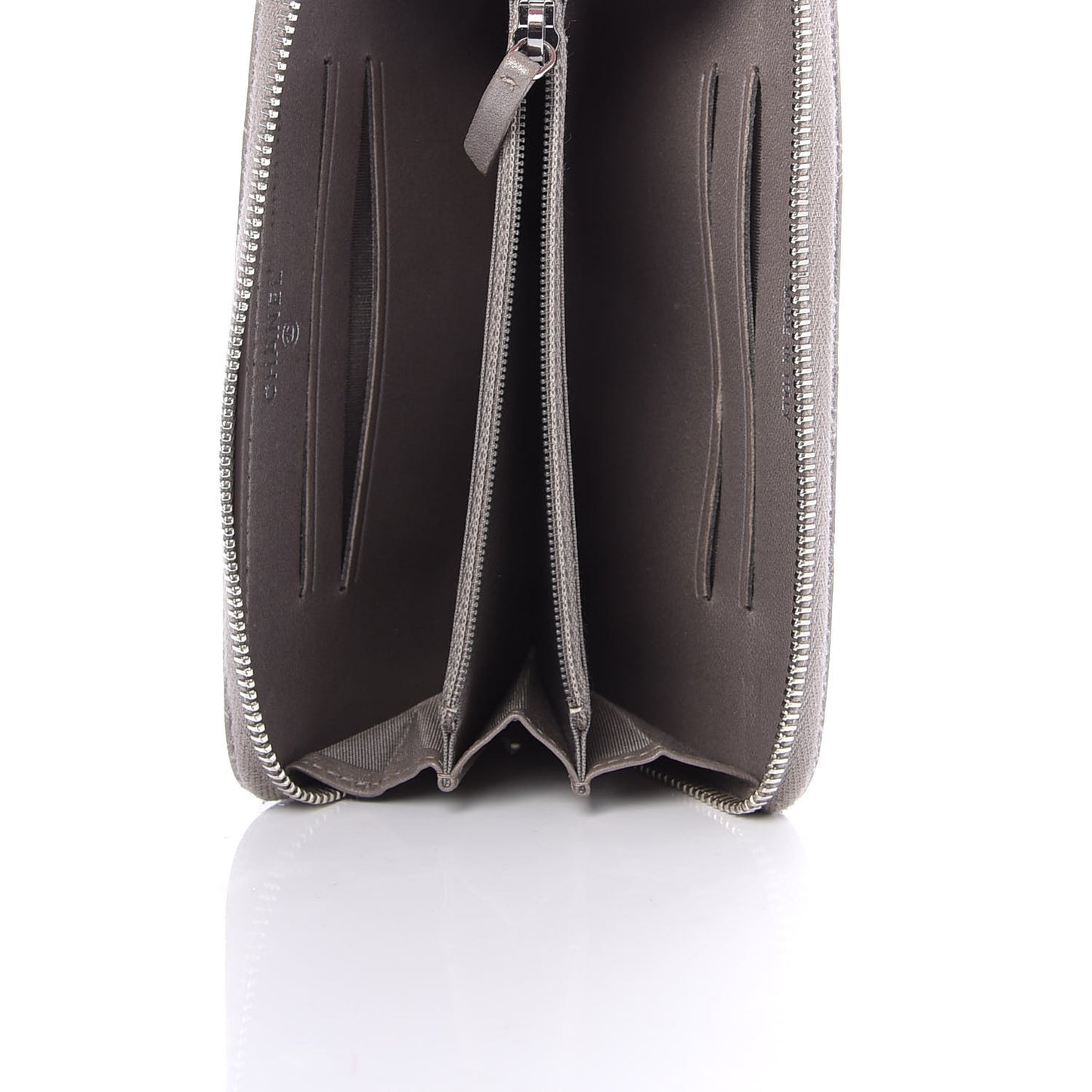 Calfskin Resin Stitched Small Zip Around Wallet Grey