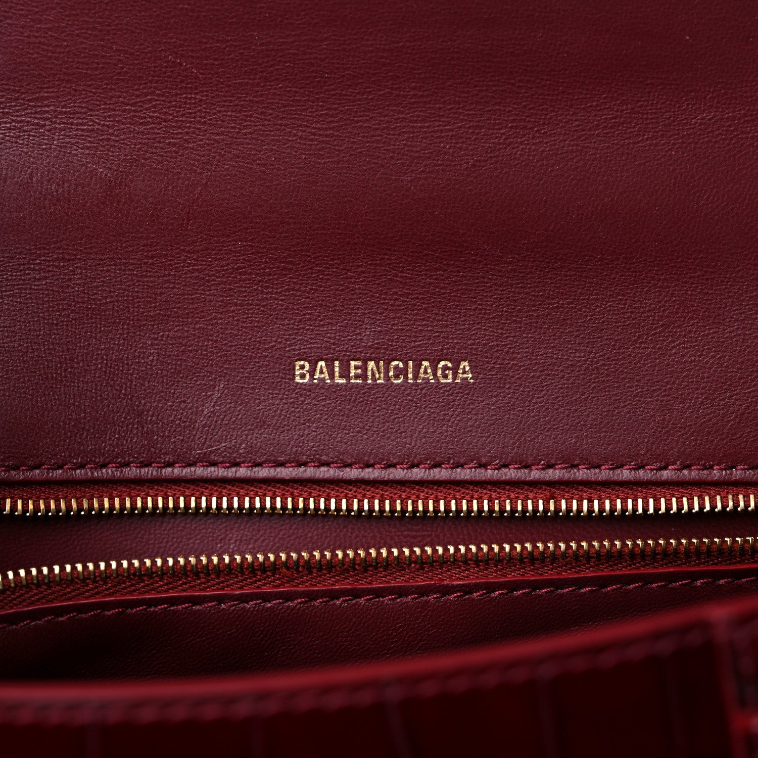 Balenciaga Shiny Calfskin Crocodile Embossed Small Hourglass Top Handle Bag Dark Red 6 of 10