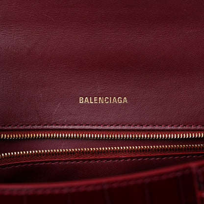 Balenciaga Shiny Calfskin Crocodile Embossed Small Hourglass Top Handle Bag Dark Red 6 of 10