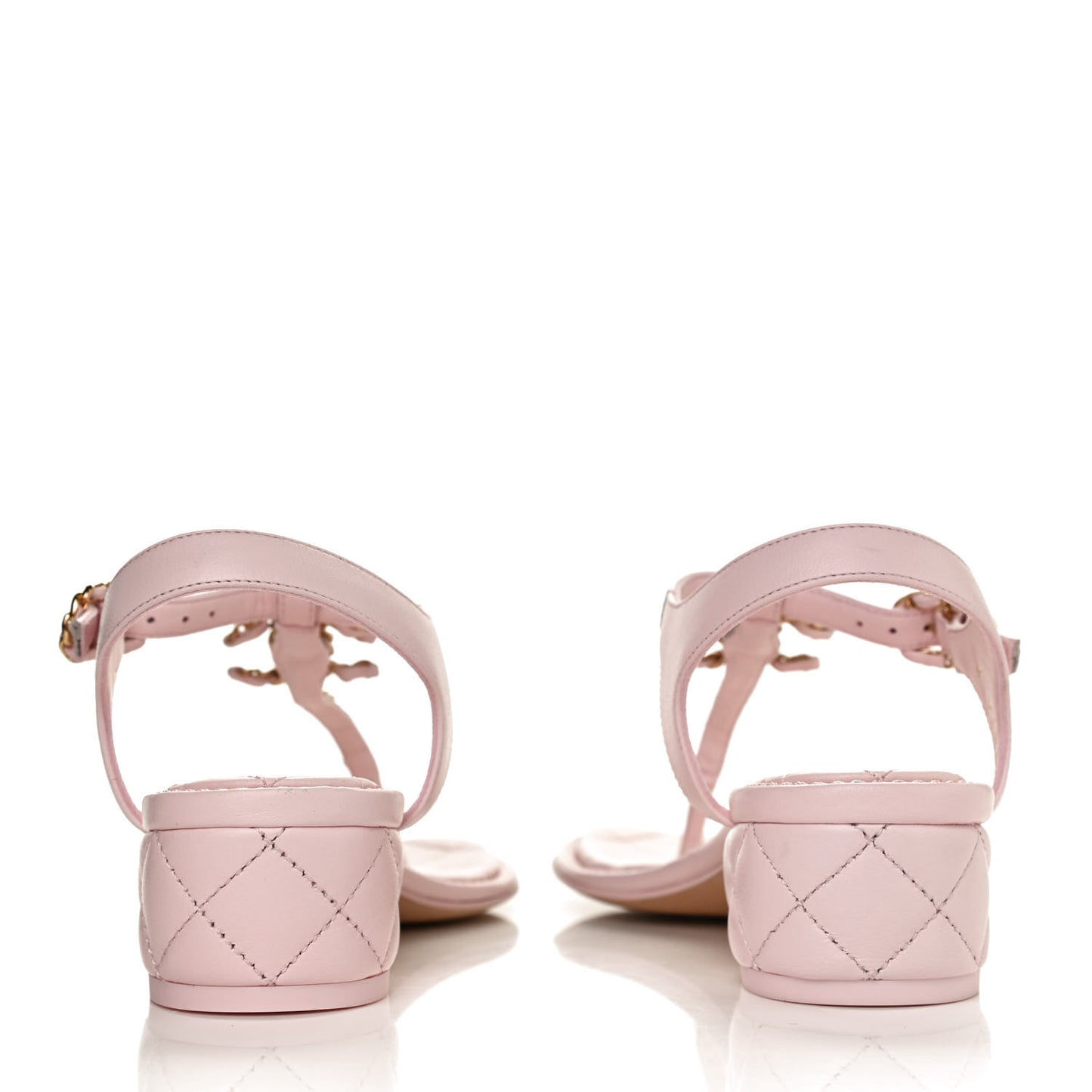 Lambskin Chain CC Logo Thong Sandals 36 Light Pink
