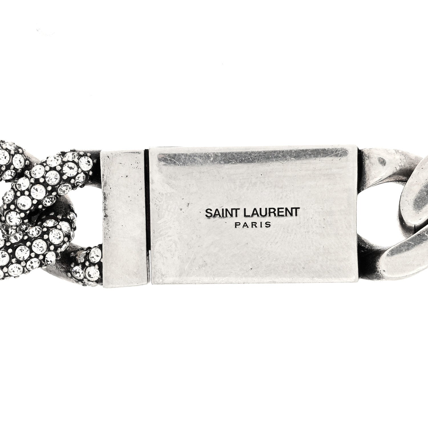 Saint Laurent Crystal Curb Chain Necklace Oxidized Silver 4 of 4