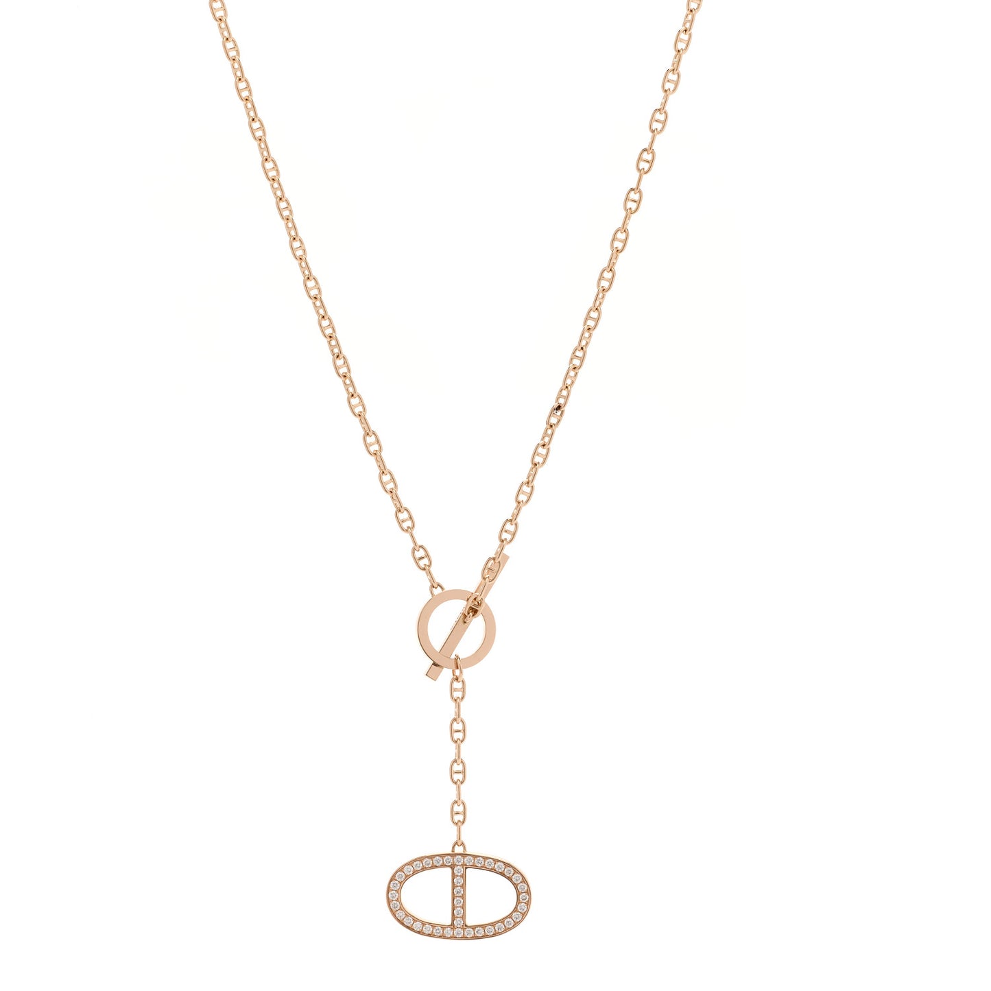 18K Rose Gold Diamond GM Chaine D'Ancre Contour Pendant Necklace ST