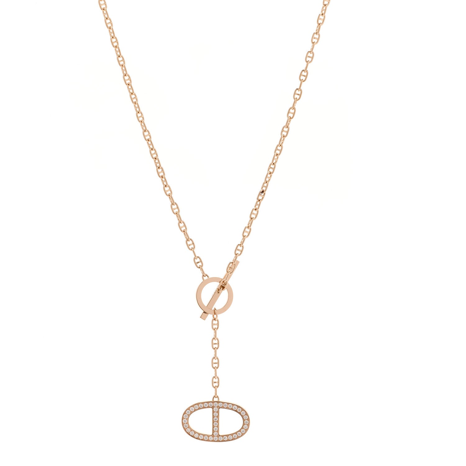 Hermes 18K Rose Gold Diamond GM Chaine D'Ancre Contour Pendant Necklace ST 1 of 6